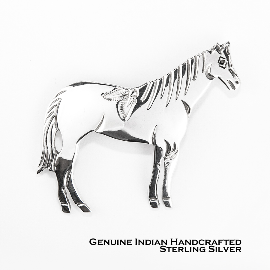 画像1: ホース 馬 ネイティブアメリカン ナバホ族 スターリングシルバー ブローチ/Native American Navajo Sterling Silver Horse Brooch