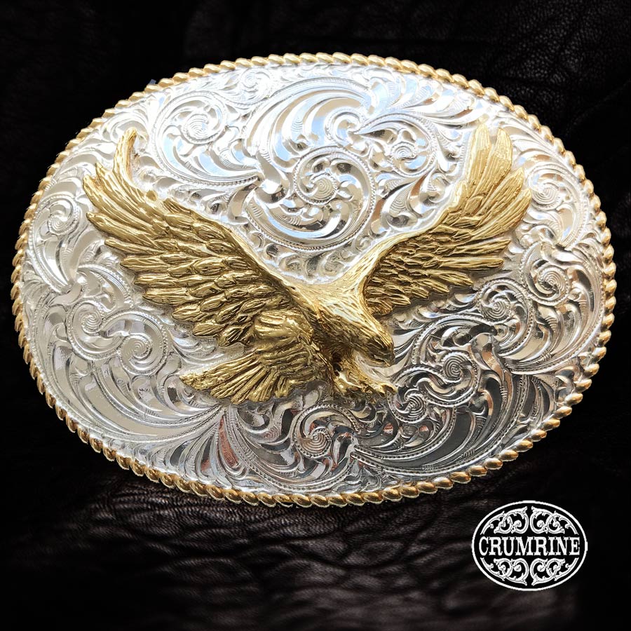 画像: クラムライン ベルト バックル フライング イーグル&ウエスタン ロープエッジ（ゴールド・シルバー）/Crumrine Belt Buckle Flying Eagle/Rope Edge