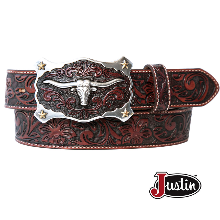 画像1: ジャスティン ロングホーン ベルト（ブラウン）/Justin Classic Longhorn Belt(Brown)