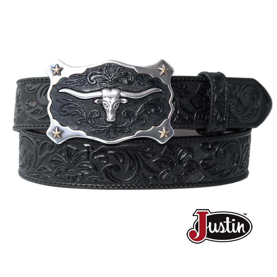 画像1: ジャスティン ロングホーン ベルト（ブラック）/Justin Classic Longhorn Belt(Black)