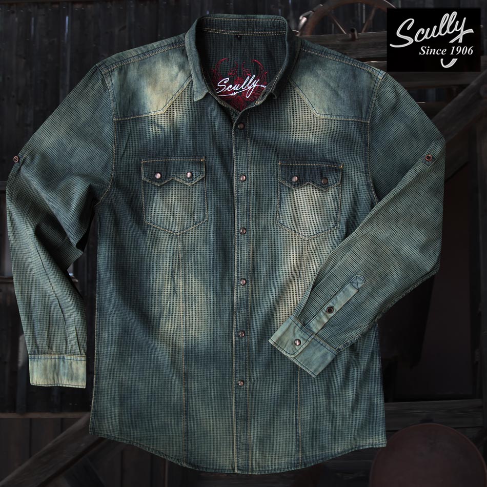 画像1: スカリー ウエスタン デニム シャツ（長袖/デニム）/Scully Long Sleeve Western Shirt(Men's)