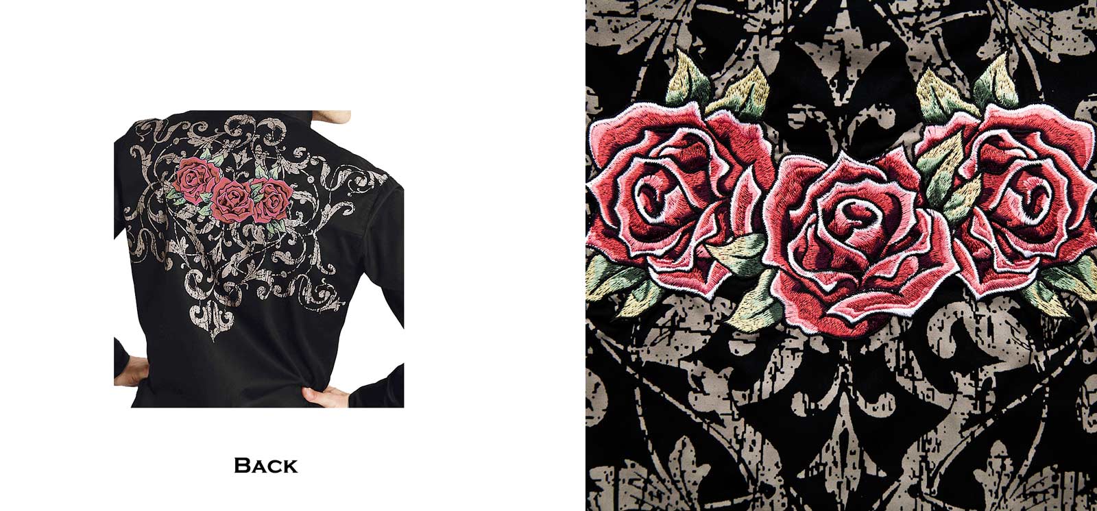 画像: ローパー ウエスタン 刺繍 シャツ（長袖/ブラック・ローズ）/Roper Long Sleeve Embroidered Western Shirt(Black/Rose)