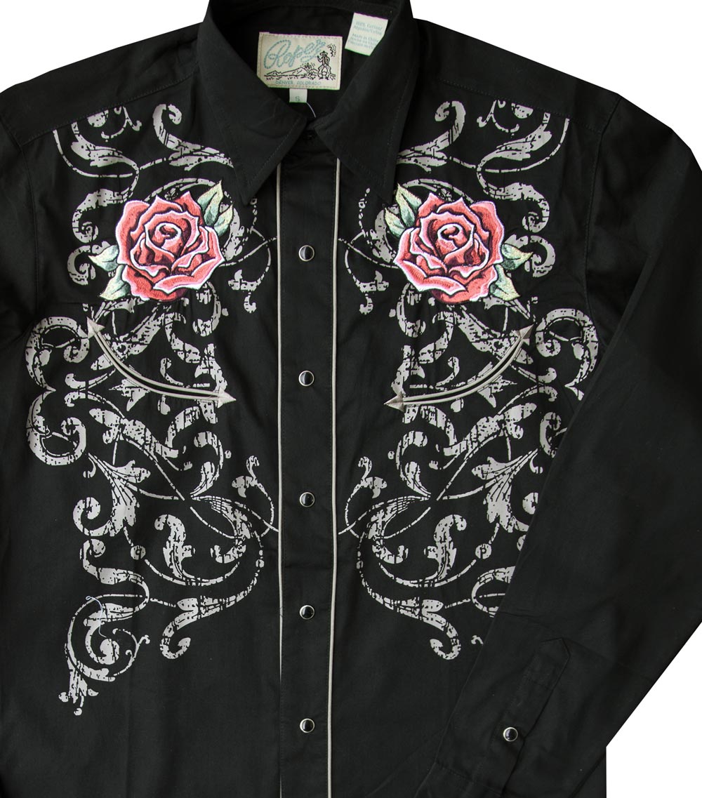 画像: ローパー ウエスタン 刺繍 シャツ（長袖/ブラック・ローズ）/Roper Long Sleeve Embroidered Western Shirt(Black/Rose)
