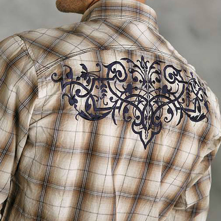 画像: ローパー 刺繍 ウエスタン シャツ（長袖/ブラウン・ネイビー）/Roper Long Sleeve Embroidered Western Shirt(Brown)