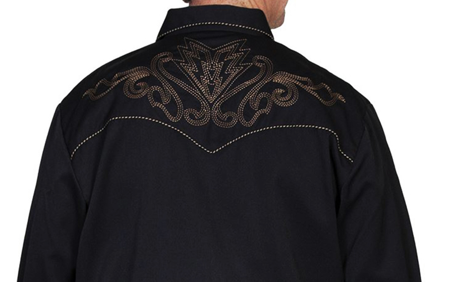 画像: スカリー ウエスタン刺繍シャツ アローブーツステッチ（長袖/ブラック）大きいサイズ L（身幅約63cm）/Scully Long Sleeve Embroidered Western Shirt(Men's)