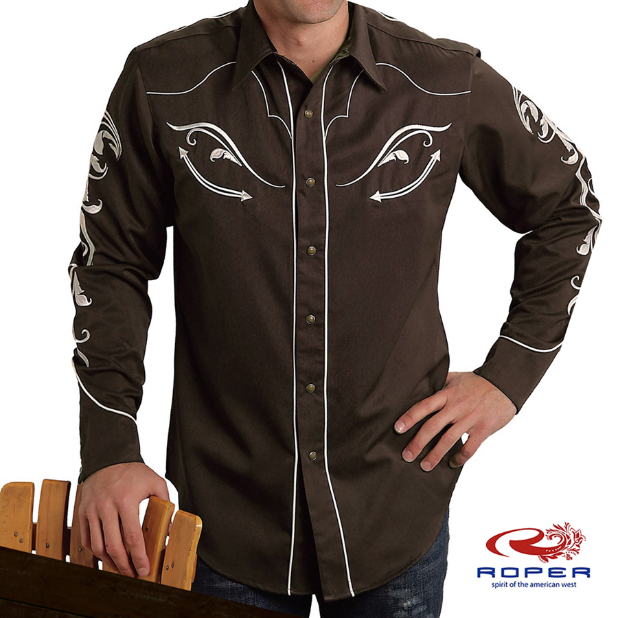 画像1: ローパー ウエスタン 刺繍 シャツ（長袖/ブラウン）/Roper Long Sleeve Embroidered Western Shirt(Brown)