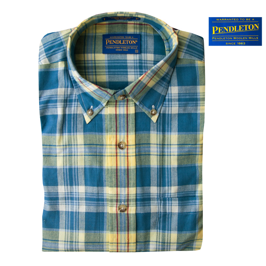 画像1: ペンドルトン オーシャンサイド シャツ ブルー・イエロー（長袖）S/Pendleton Long Sleeve Button-Down Shirt