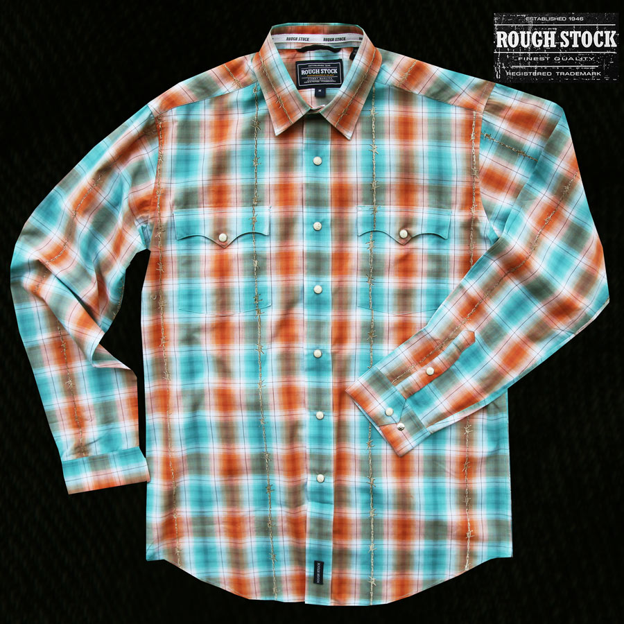 画像: パンハンドルスリム ラフストック ウエスタンシャツ（ターコイズ・オレンジ/長袖）大きいサイズ M,L.XL,XXL/Rough Stock Long Sleeve Western Shirt by Panhandle Slim(Turquoise/Orange)