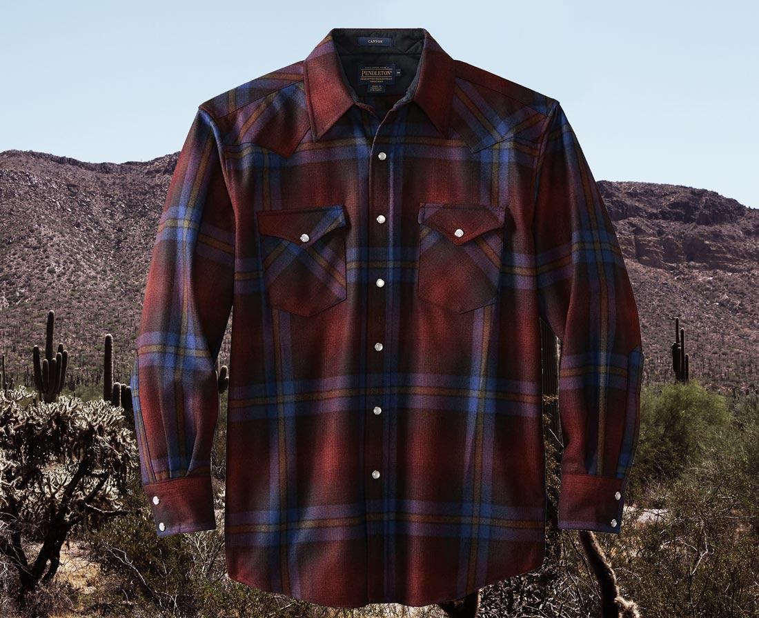 画像: ペンドルトン フィッテッド ウエスタンシャツ（マルーン・ブルー・グリーンオンブレ）XS/Pendleton Western Shirt