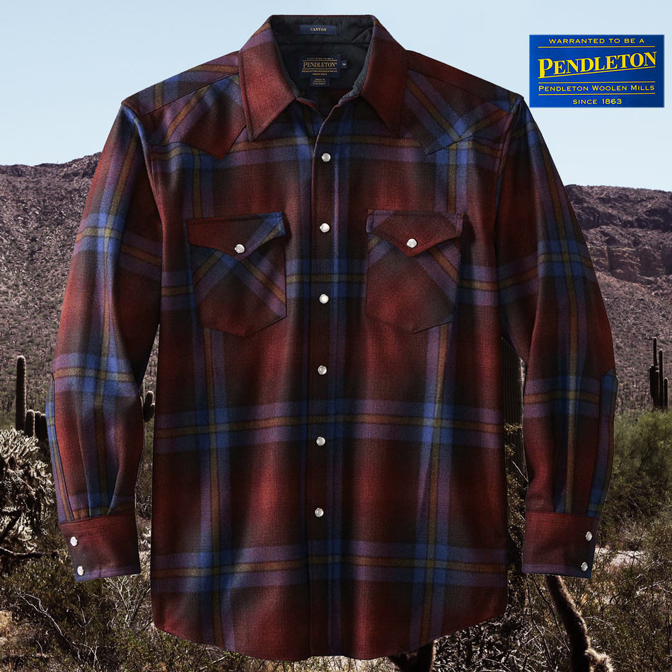 画像: ペンドルトン フィッテッド ウエスタンシャツ（マルーン・ブルー・グリーンオンブレ）XS/Pendleton Western Shirt