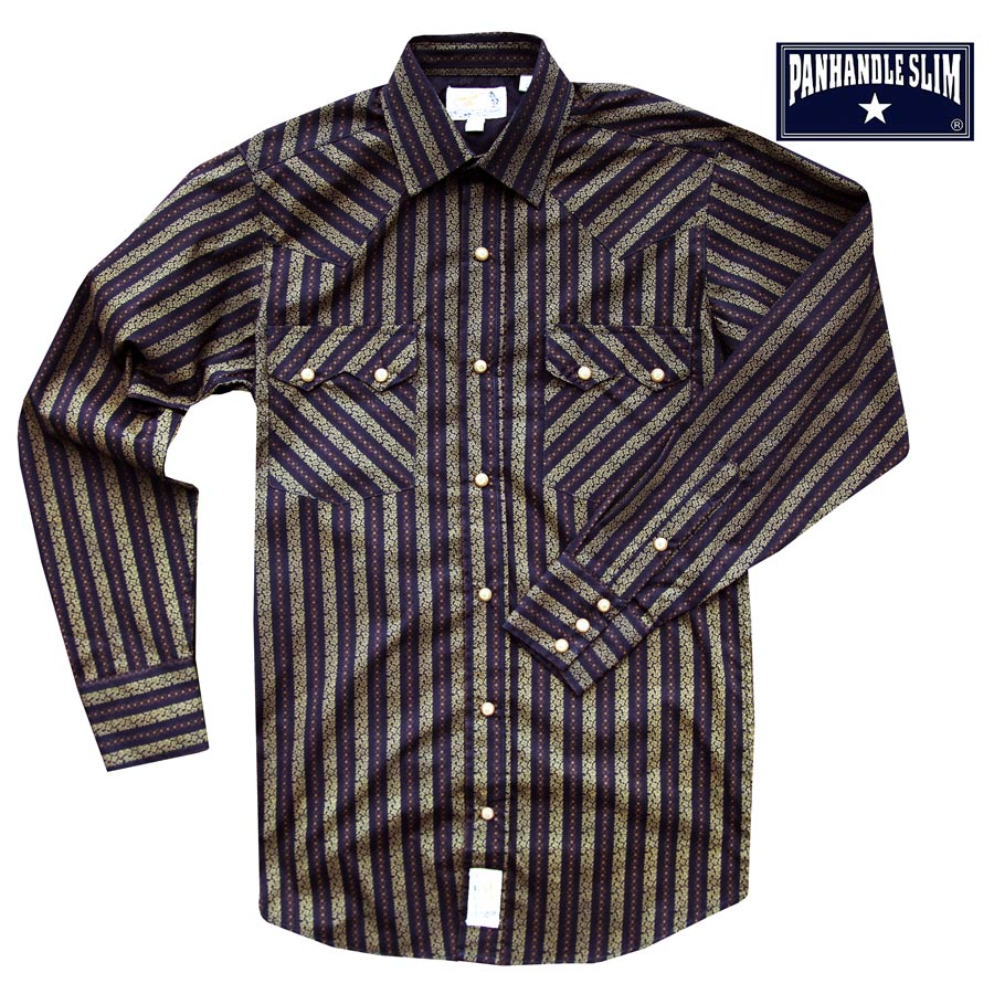 画像: パンハンドルスリム ストライプ ウエスタンシャツ（ネイビー・ブラウン/長袖）/Panhandle Slim Long Sleeve Western Shirt (Navy/Brown)