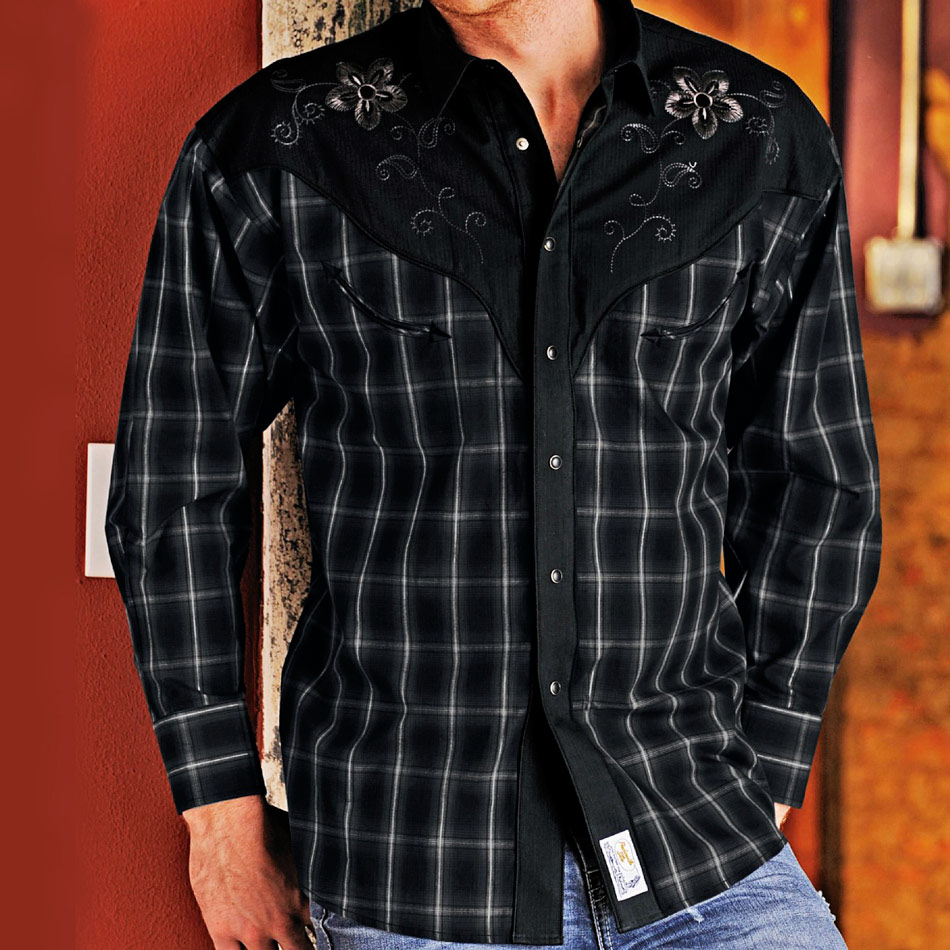 画像2: パンハンドルスリム 刺繍 ウエスタン シャツ（ブラック プラッド フローラル/長袖）/Panhandle Slim Long Sleeve Western Shirt(Black)