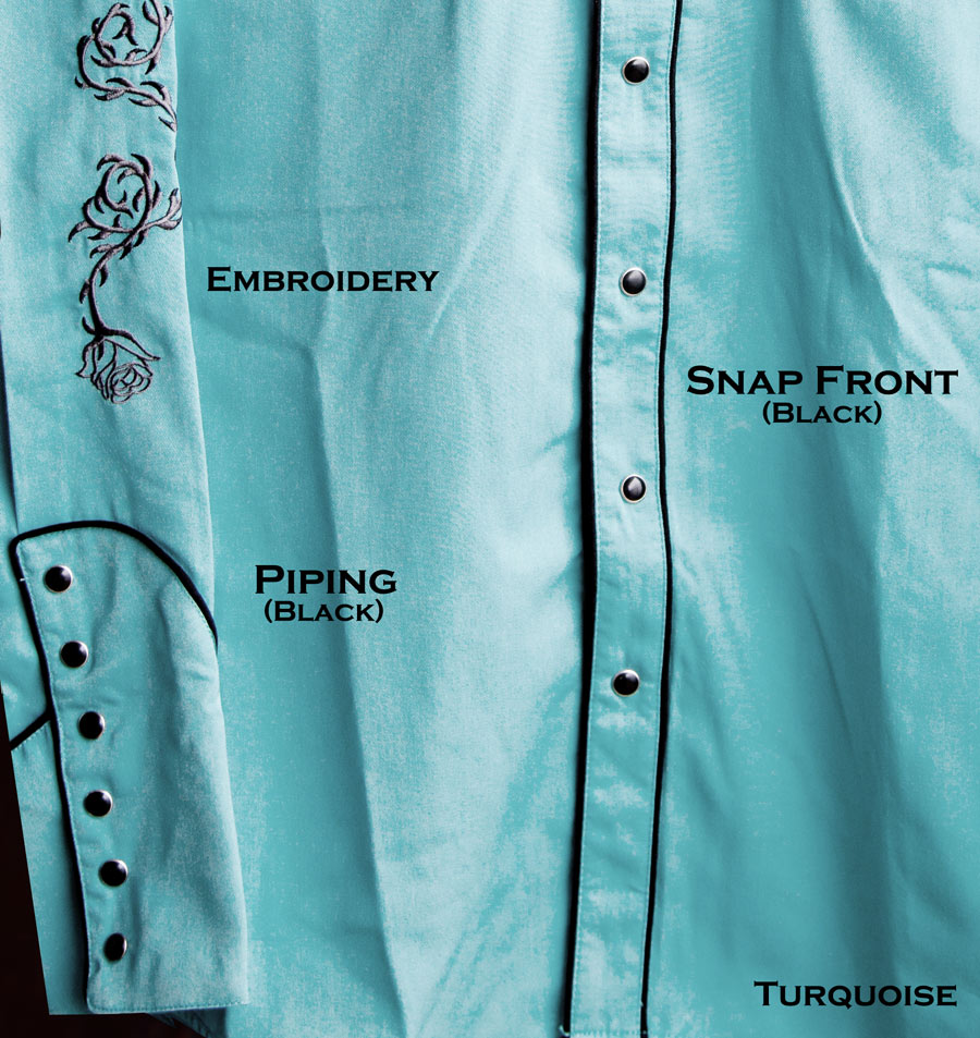 画像3: スカリー ウエスタン 刺繍 シャツ（長袖/ターコイズ）大きいサイズ L（身幅約63cm）XL（身幅約66cm）/Scully Long Sleeve Embroidered Western Shirt(Turquoise)