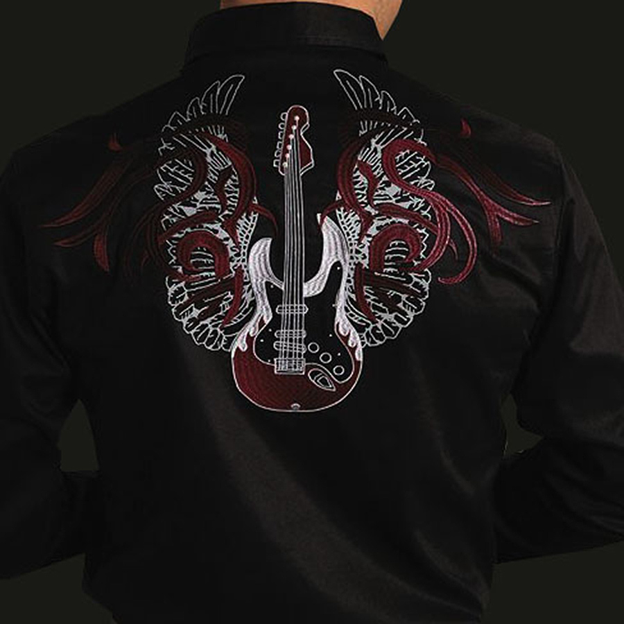 画像: ギター 刺繍 ウエスタンシャツ ブラック（長袖）/Roper Old West Embroidered Guitar Shirt(Black)