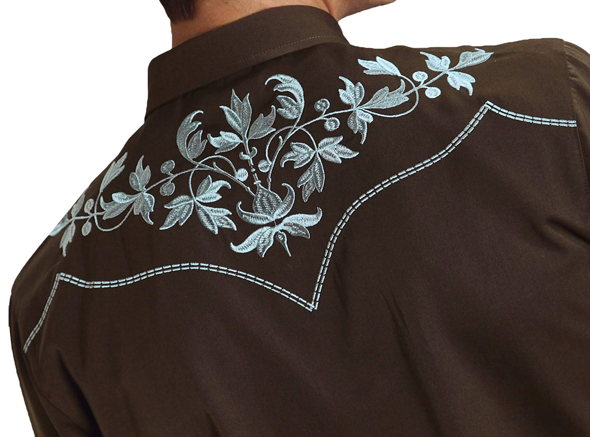 画像: ローパー 刺繍 ウエスタン シャツ（長袖/ブラウン・ライトブルー）大きいサイズ L（身幅約60cm)/Roper Long Sleeve Embroidered Western Shirt(Brown/Light Blue)