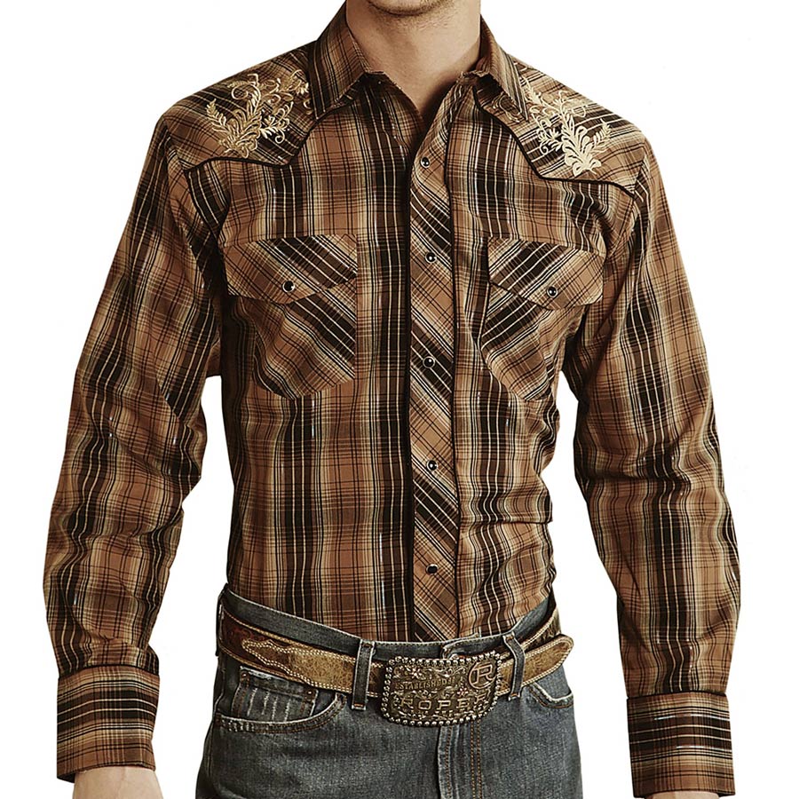 画像: ローパー 刺繍&メタリック ウエスタンシャツ（長袖/ブラウン・ターコイズ）大きいサイズ XL（身幅約64cm）/Roper Long Sleeve Embroidered Western Shirt(Brown)