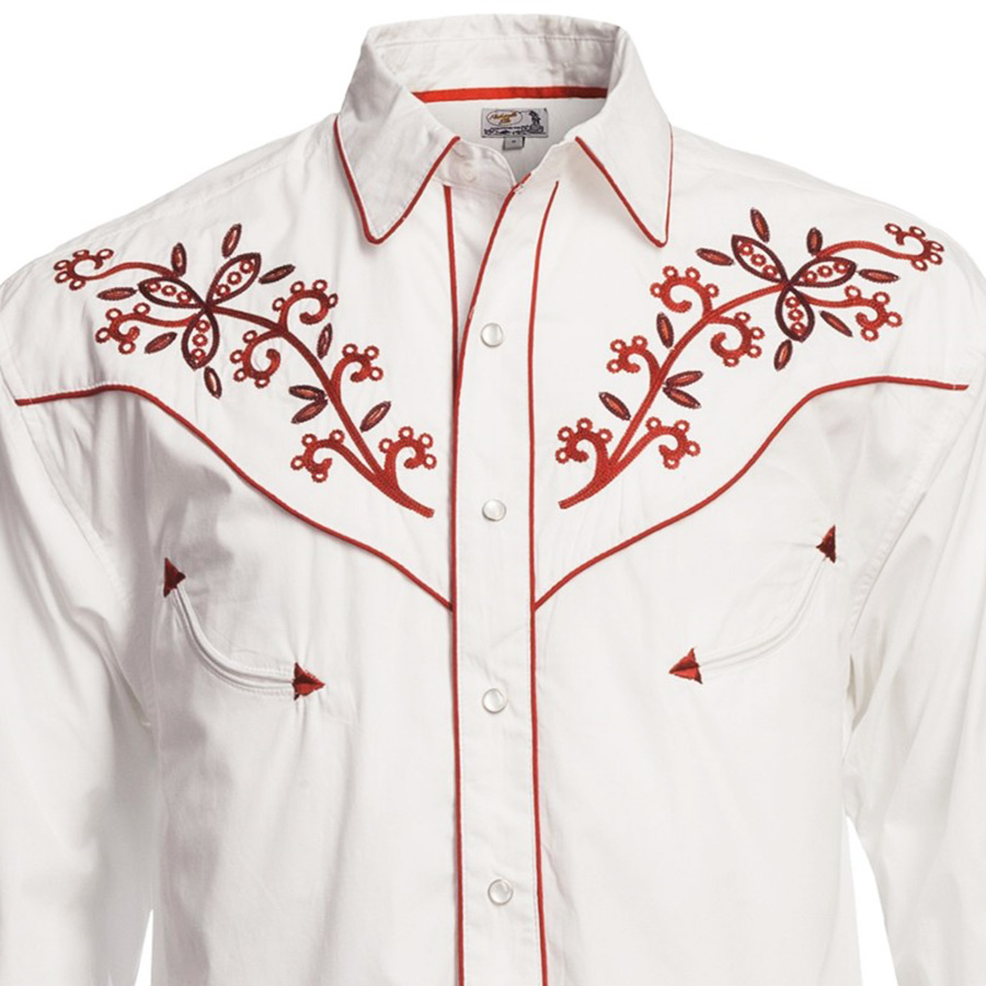 画像: パンハンドルスリム ウエスタン 刺繍 シャツ（ホワイト・レッド/長袖）大きいサイズ L（身幅約61cm）/Panhandle Slim Long Sleeve Western Shirt(White/Red)