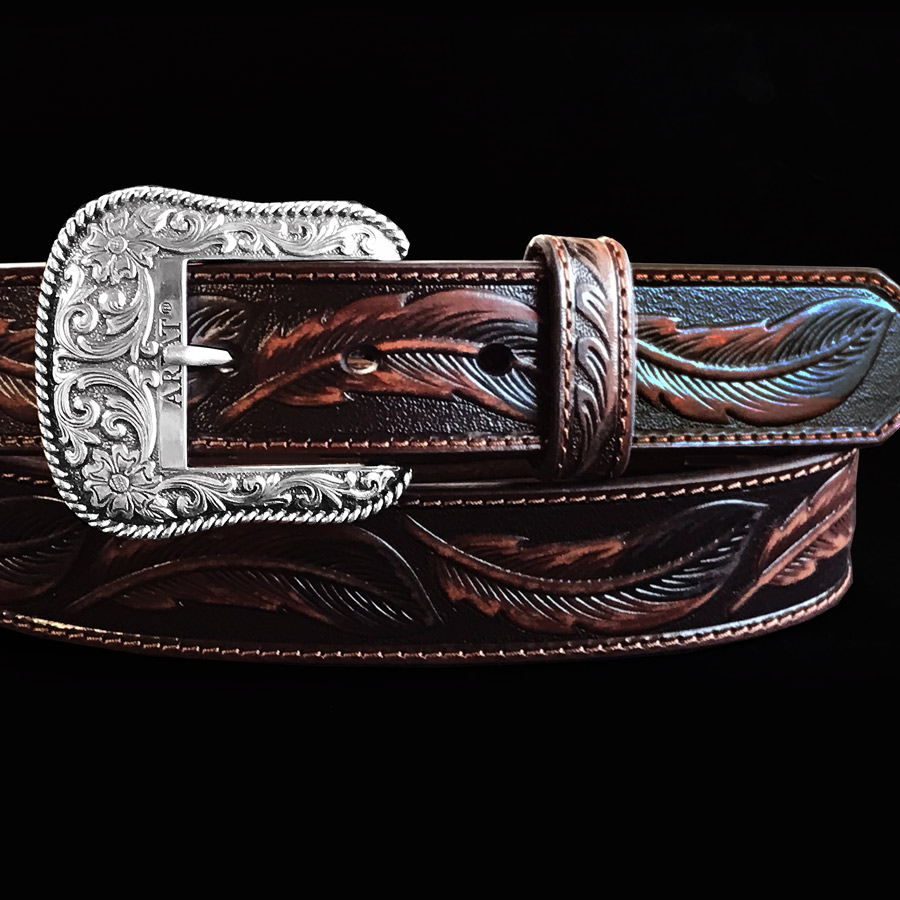 画像2: アリアット リーフ&フラワー・スクロール ウエスタン レザーベルト（ブラウン）/Ariat Embossed Leaf Design Western Leather Belt(Brown)
