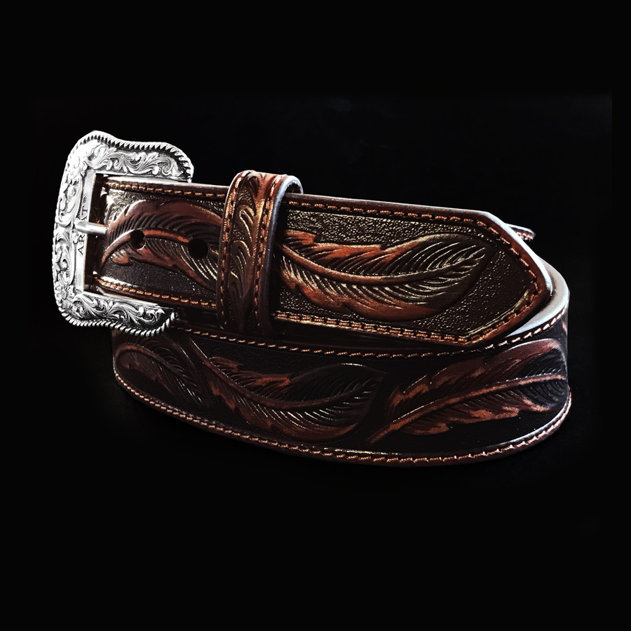 画像: アリアット リーフ&フラワー・スクロール ウエスタン レザーベルト（ブラウン）/Ariat Embossed Leaf Design Western Leather Belt(Brown)