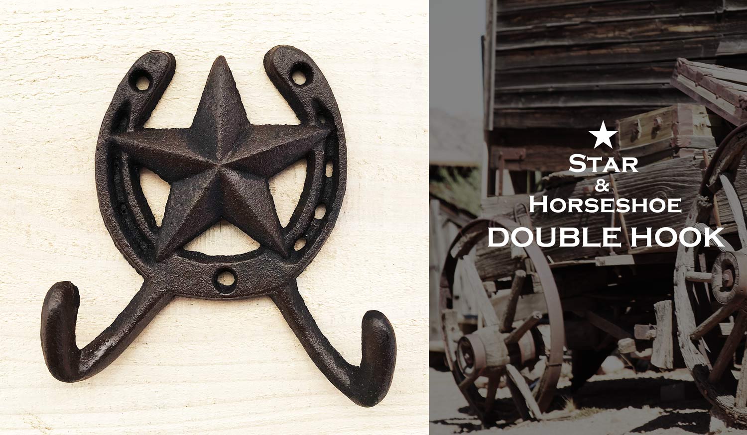 画像: ウエスタン アイアン ダブルフック テキサススター&蹄鉄/Iron Horseshoe/Star Double Hook