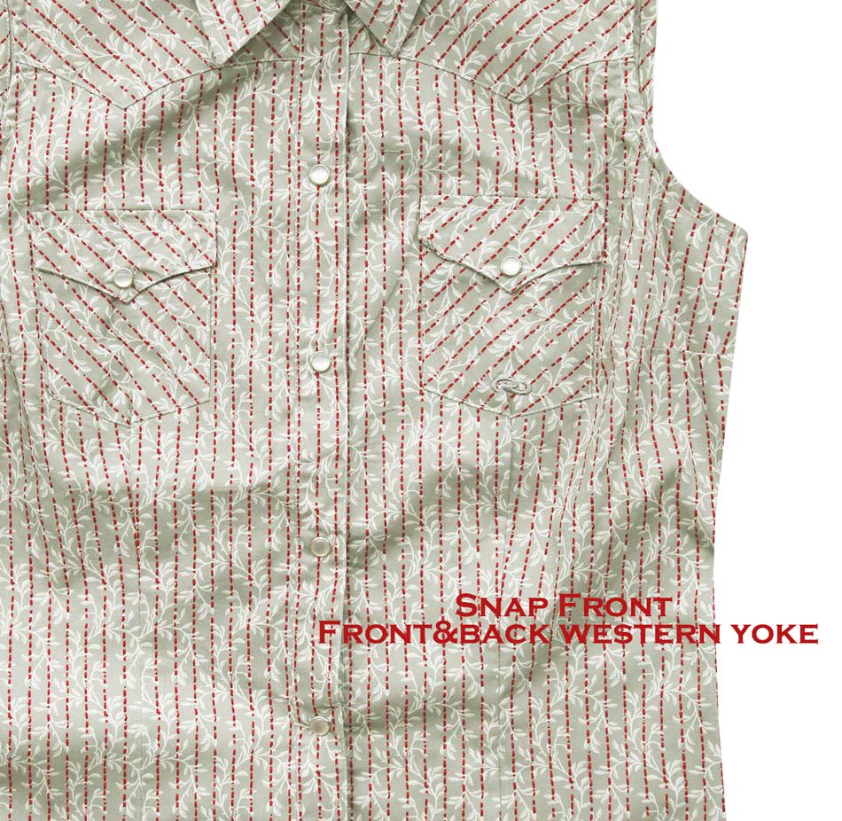 画像: 上品なストライプのノースリーブシャツ（セージグリーン・ホワイト・レッド）/Roper Western Shirt Sage Green White Red (Sleeveless/Women's)