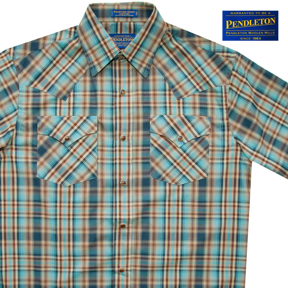 画像: ペンドルトン 半袖 ウエスタン シャツ ターコイズ・ネイビー・タン S/Pendleton Shortsleeve Western Shirt