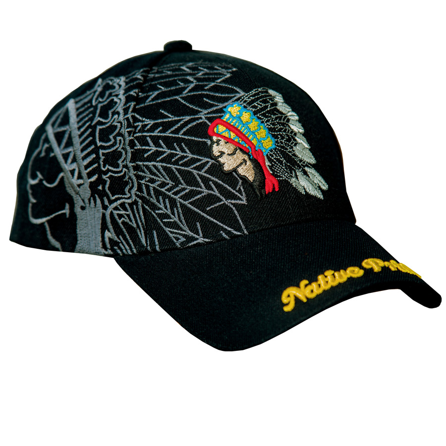 画像1: ネイティブプライド シャドウつき 刺繍 キャップ インディアン（ブラック）/Native Pride Cap Indian Head