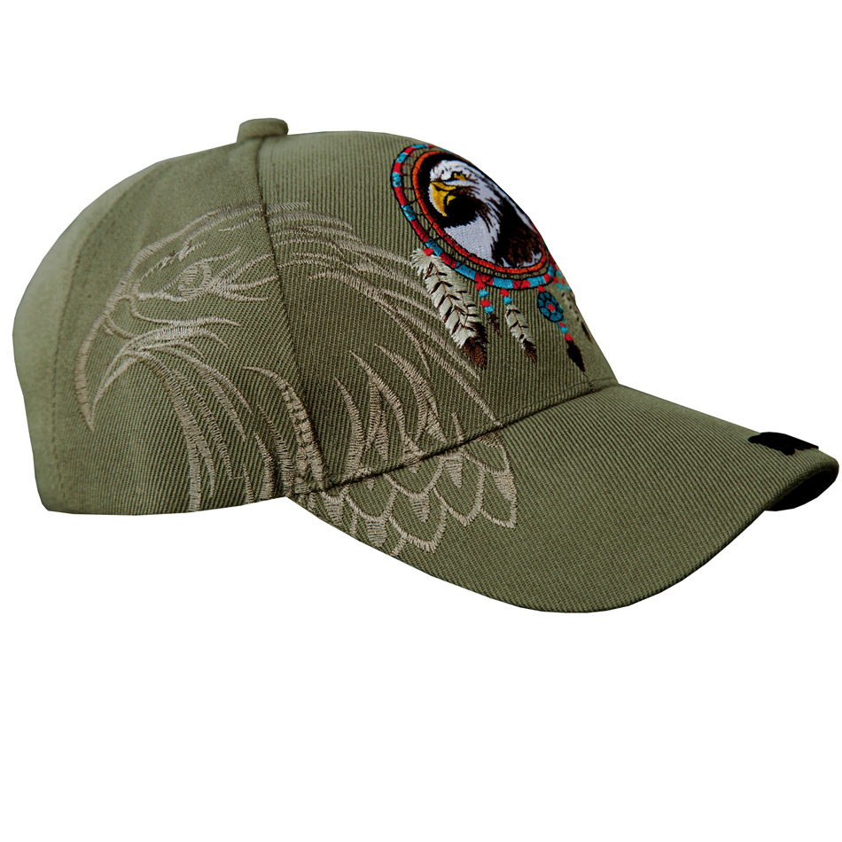 画像1: ネイティブプライド シャドウつき 刺繍 キャップ アメリカンイーグル＆フェザー（ アーミーグリーン）/Native Pride Cap American Eagle&Feather(Army Green)