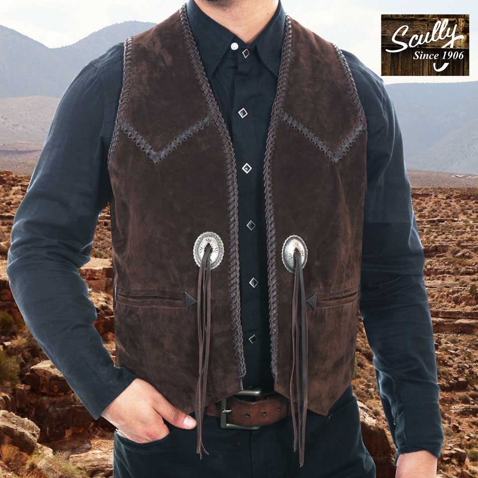 画像: スカリー ハンドレース&コンチョ ウエスタン フリンジ レザー ベスト（ブラウン）/Scully Handlaced Concho Vest(Expresso)