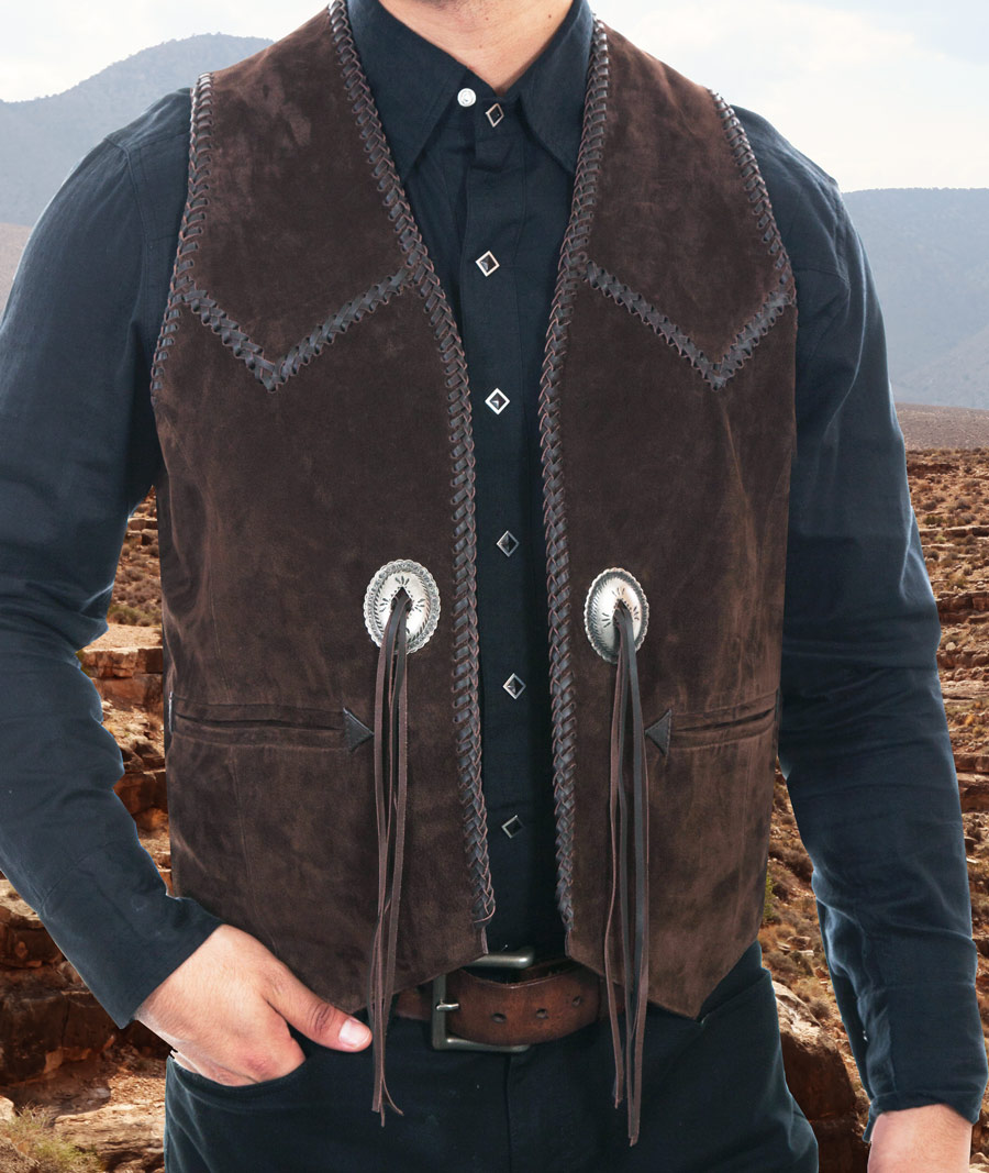 画像: スカリー ハンドレース&コンチョ ウエスタン フリンジ レザー ベスト（ブラウン）/Scully Handlaced Concho Vest(Expresso)