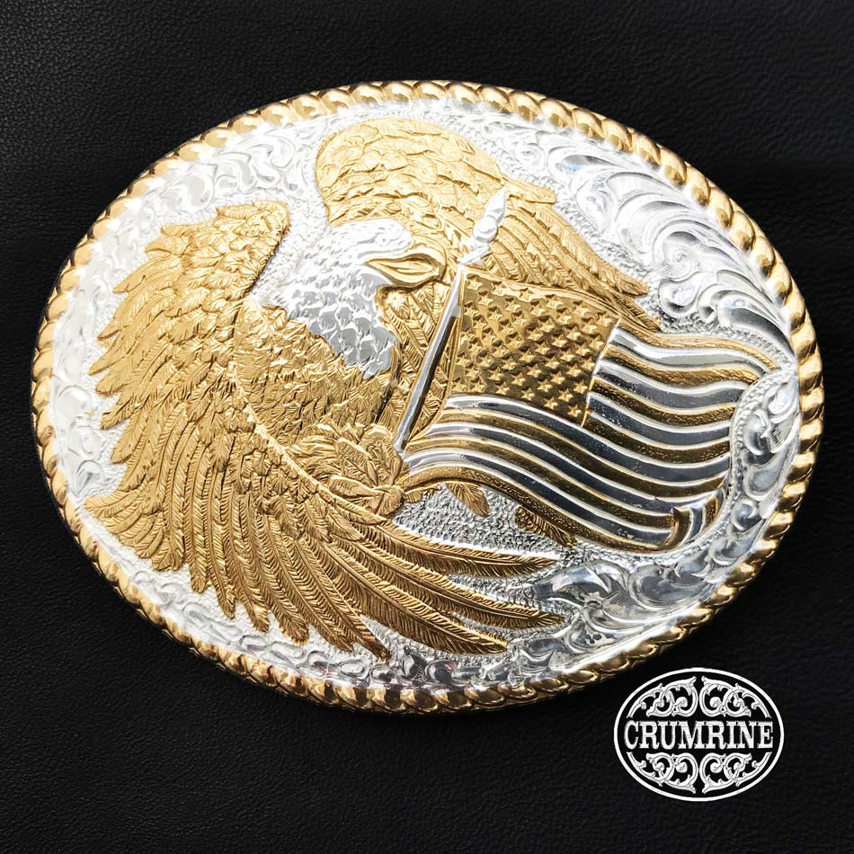 画像1: クラムライン ベルト バックル イーグル 星条旗 ロープエッジ/Crumrine Belt Buckle Eagle American Flag