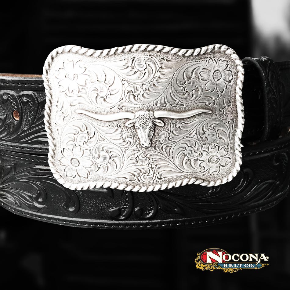 画像2: ノコナ ウエスタン ベルト バックル ロングホーン ロープエッジ（アンティークシルバー）/Nocona Western Belt Buckle Longhorn Rope Edge Antique Silver 