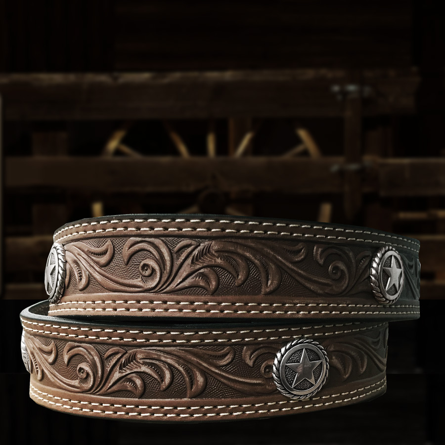 画像: ノコナ ウエスタンスターコンチョ フローラル レザーベルト（ブラウン）/Nocona Western Belt(Brown)