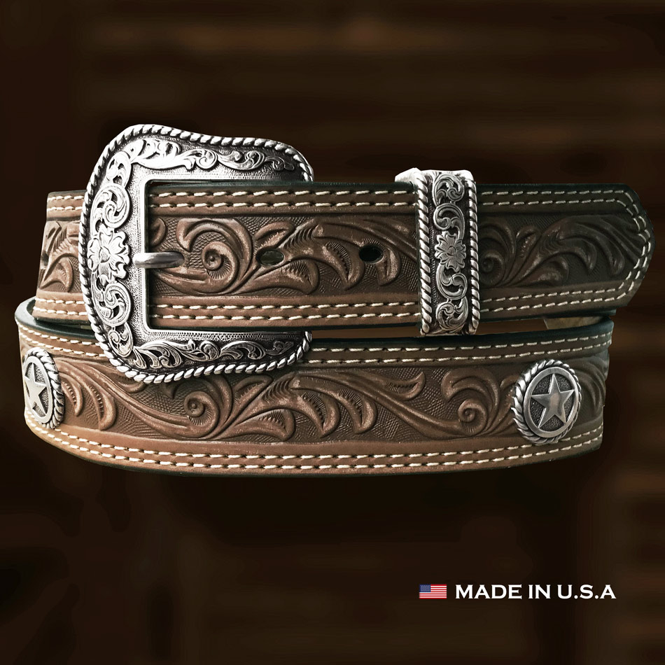 画像: ノコナ ウエスタンスターコンチョ フローラル レザーベルト（ブラウン）/Nocona Western Belt(Brown)