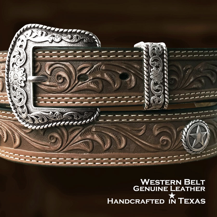 画像4: ノコナ ウエスタンスターコンチョ フローラル レザーベルト（ブラック）/Nocona Western Belt(Black)