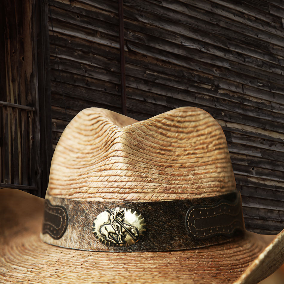 画像: 馬毛革＆牛革 カウボーイ ストローハット（パームファイバー）/Western Straw Hat