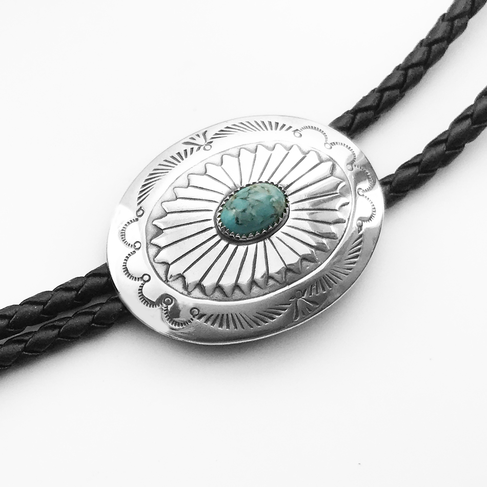 画像1: ボロタイ シルバー・ターコイズ/Bolo Tie