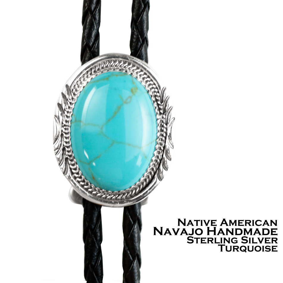 画像: ターコイズ&シルバー ボロタイ ネイティブアメリカン ナバホ族 ハンドメイド/Navajo Turquoise&Sterling Silver Bolo Tie