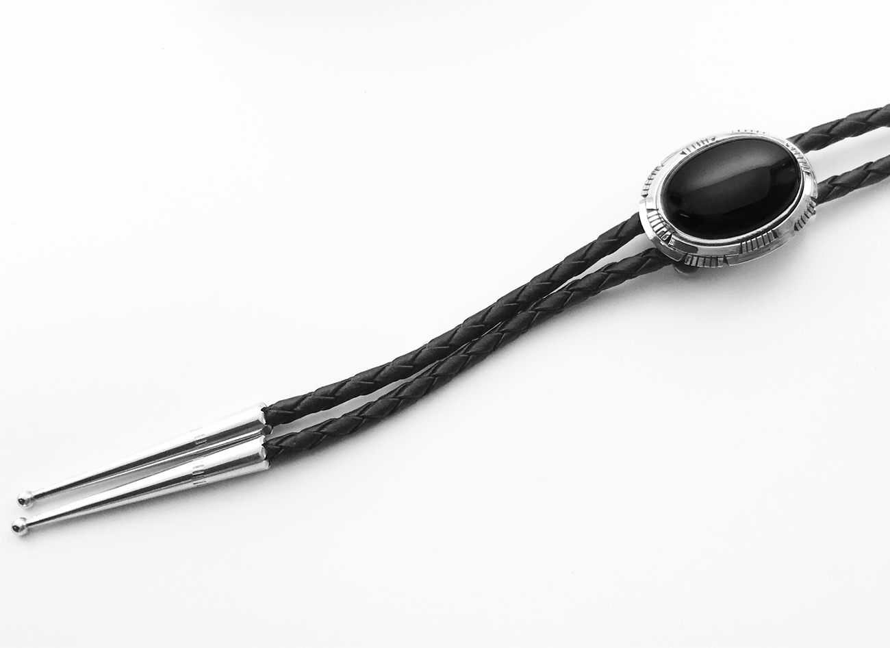 画像: オニキス&925 シルバー ボロタイ ネイティブアメリカン ナバホ族 ハンドメイド/Navajo Onyx Sterling Silver Bolo Tie