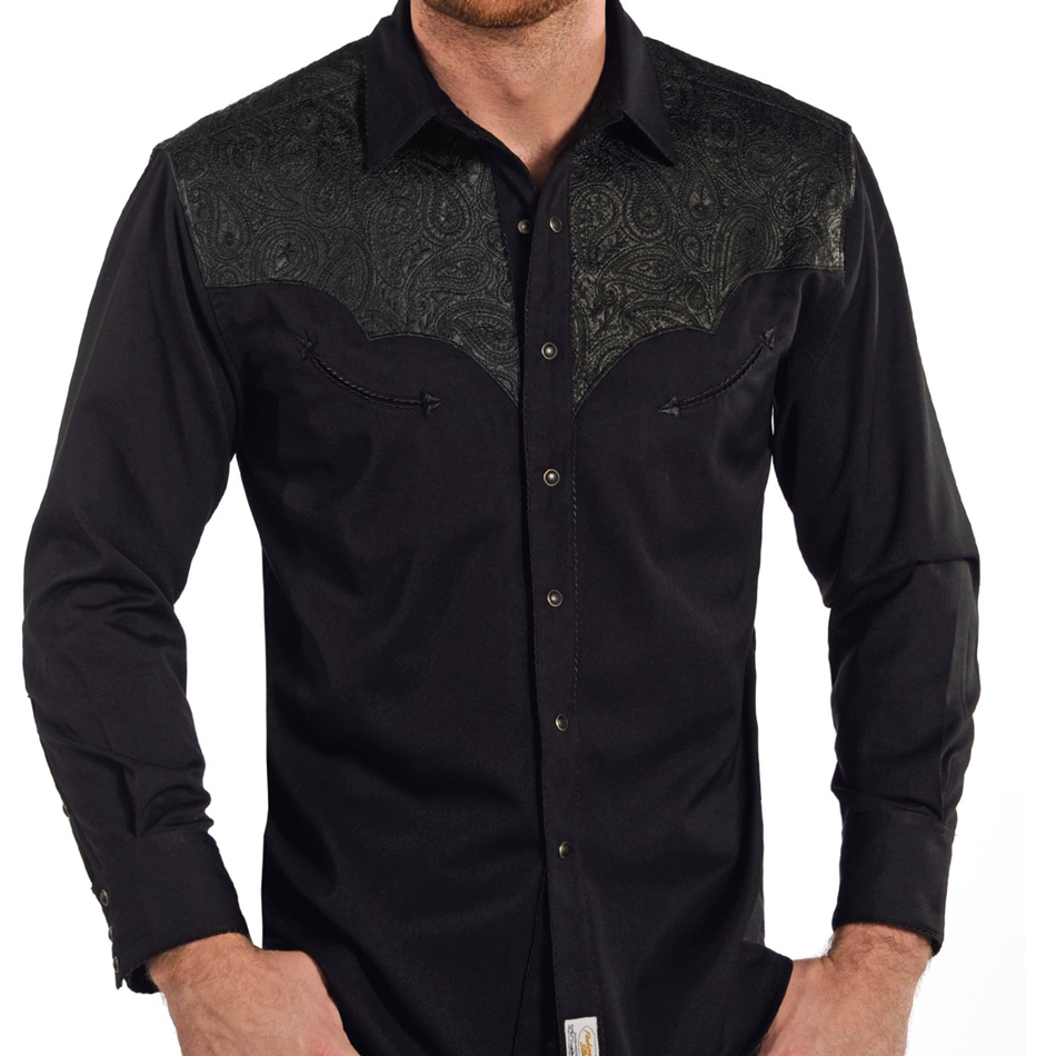 画像1: パンハンドルスリム ブラックペーズリー 刺繍 ヨーク ウエスタン シャツ（長袖・ブラック）/Panhandle Slim Long Sleeve Western Shirt