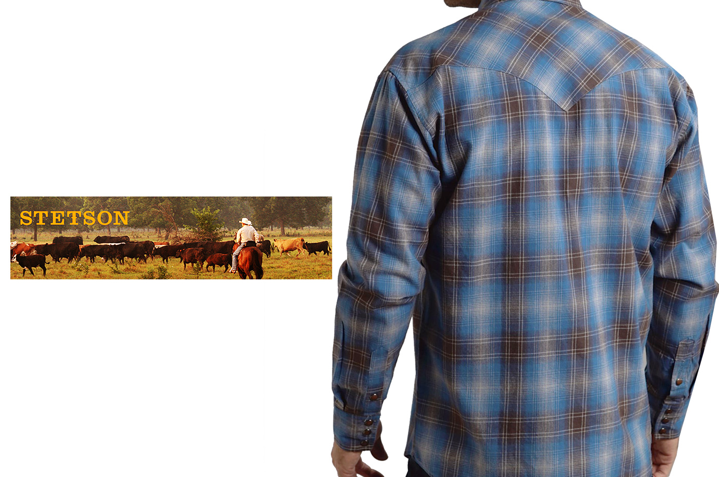 画像: ステットソン フランネル ウエスタンシャツ(ブルー・ブラウン/長袖)S/Stetson Flannel Long Sleeve Western Shirt Blue/Brown Plaid