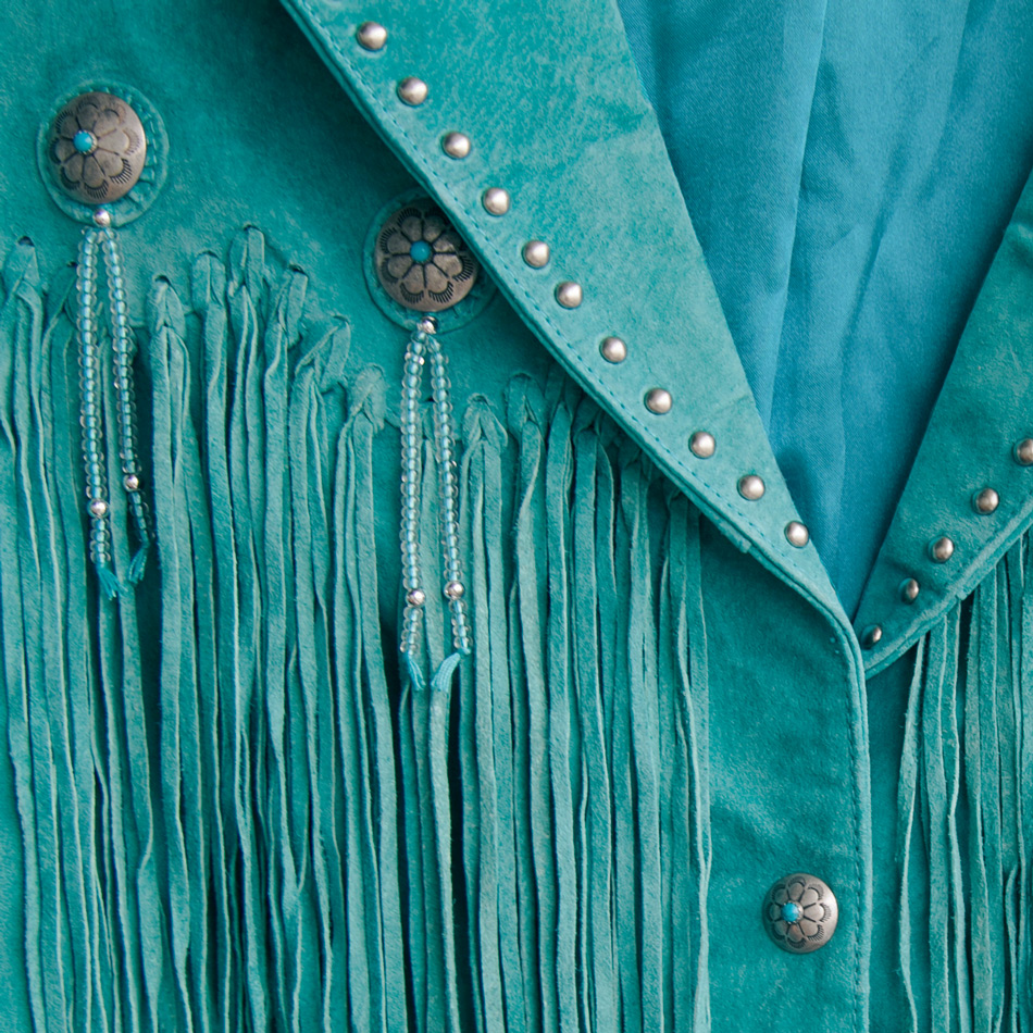 画像: スカリー ビーズ&コンチョ スタッズ フリンジ レザー ジャケット（ターコイズ）S/Scully Beaded Fringe Leather Jacket Turquoise(Women's)