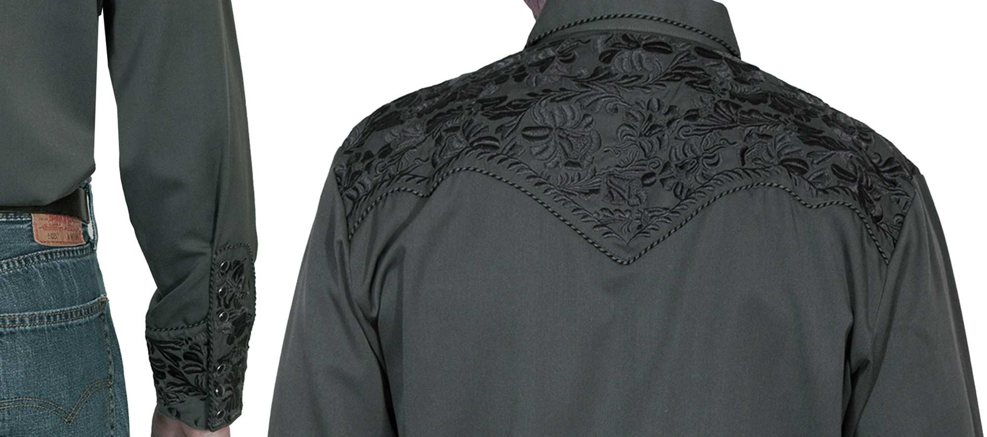 画像: スカリー ウエスタン 刺繍 シャツ(長袖/チャコール)/Scully Long Sleeve Embroidered Western Shirt(Men's)