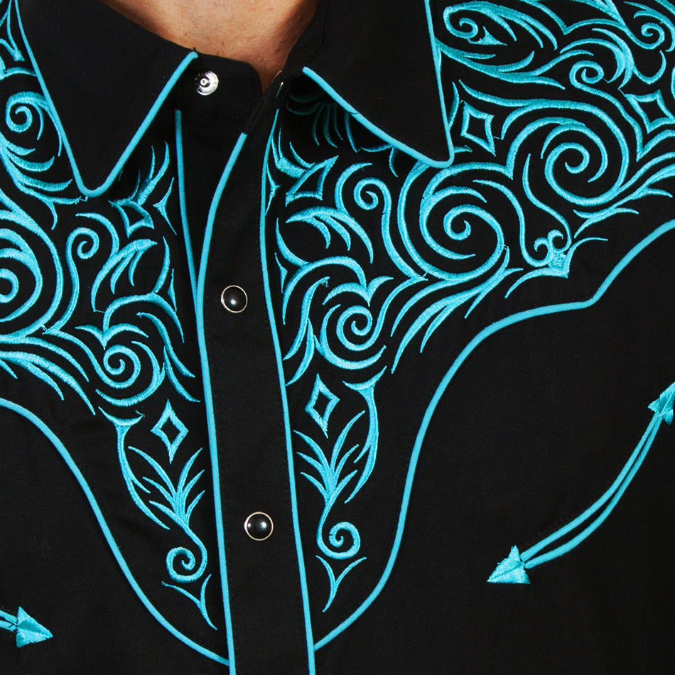 画像: スカリー ウエスタン 刺繍 シャツ（長袖/ブラック・スクロールターコイズ）S/Scully Long Sleeve Embroidered Western Shirt(Men's)