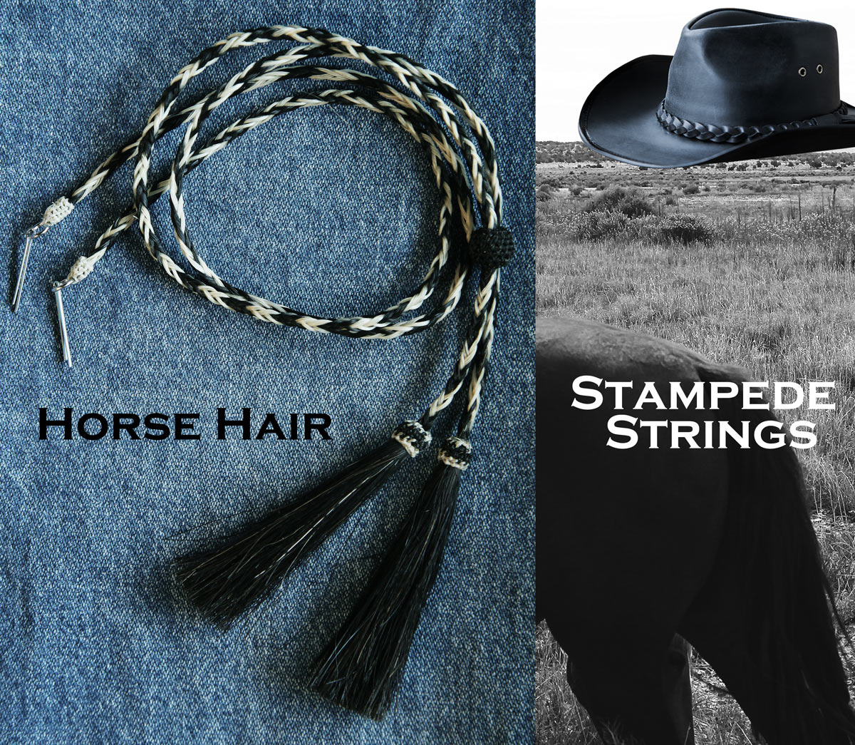 画像2: ハット用 あご紐 ホースヘアー 馬毛 スタンピード ストリングス ブラック・ナチュラル/M&F Western Products Horse Hair Stampede Strings