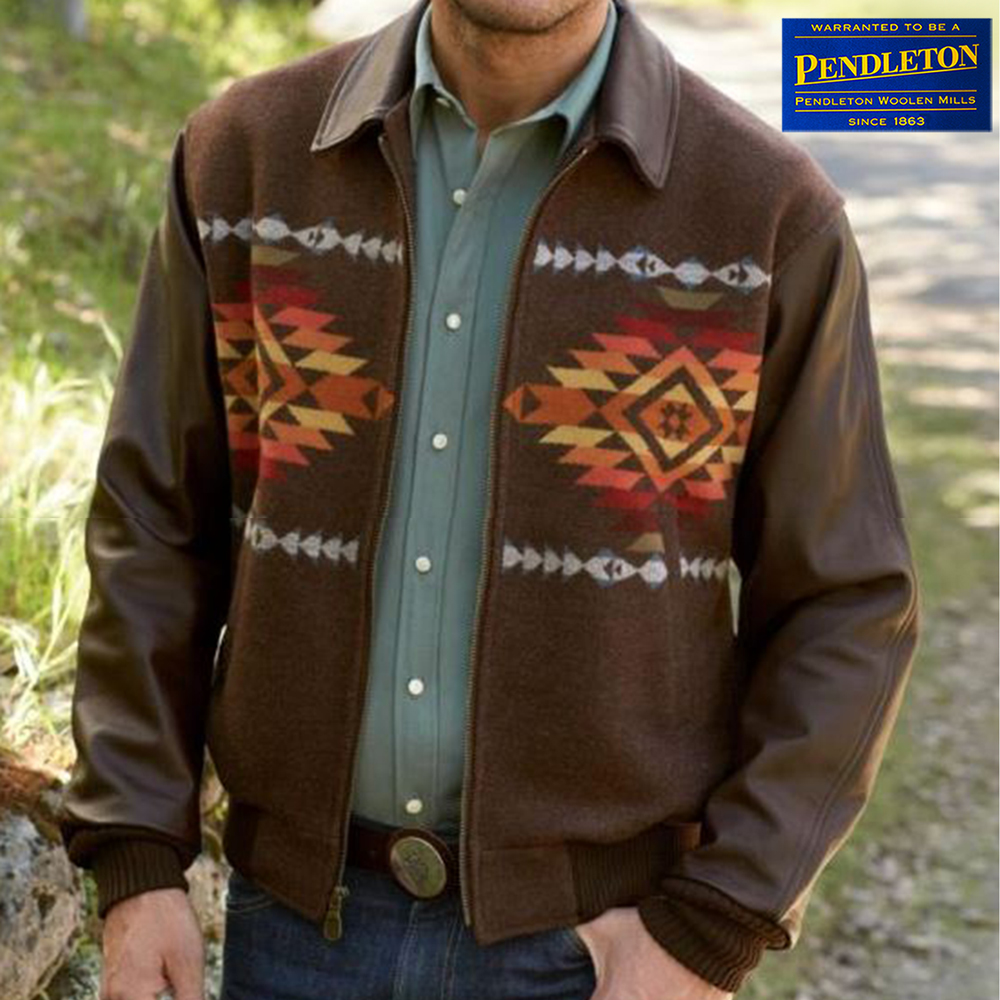 画像1: ペンドルトン ウール・レザー ジャケット ブラウン（Pueblo Dwelling）/Pendleton Cassidy Coat