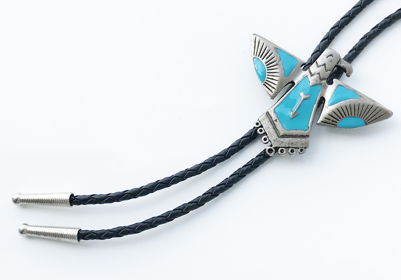 画像: ボロタイ サンダーバード（アンテイークシルバー・ターコイズ）/Western Bolo Tie Native Thunderbird