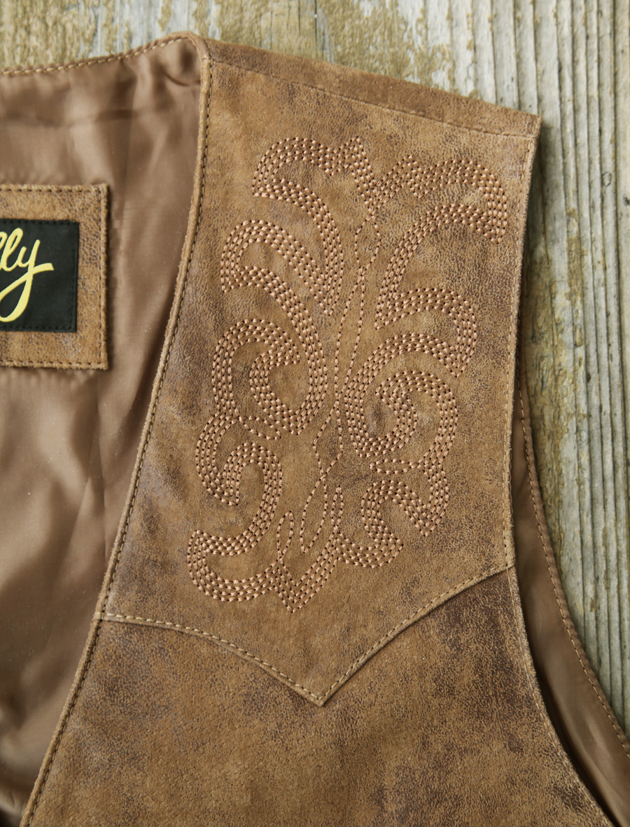 画像3: スカリー フロント&バック ヨーク ブーツステッチ刺繍 フロンティア ウエスタン レザー ベスト（ブラウン）ラージサイズ 46/Scully Frontier Leather Vest