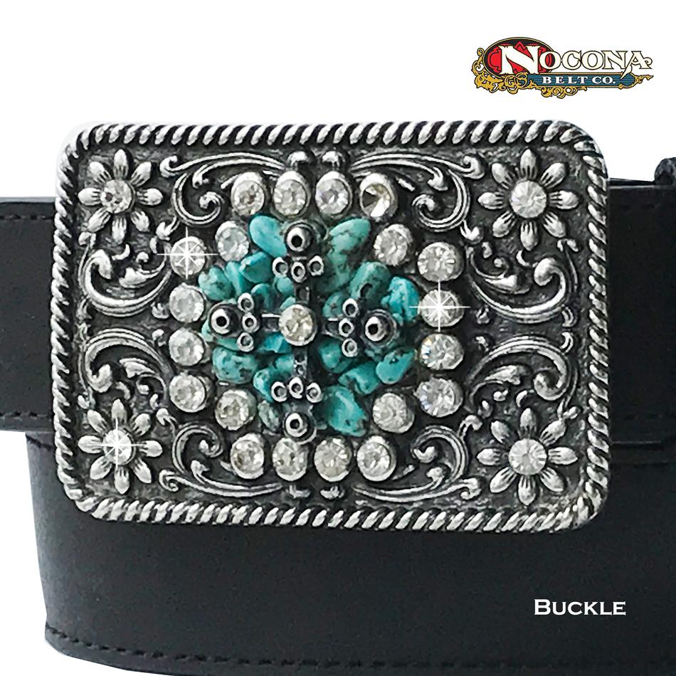 画像1: ノコナ ラインストーン&ターコイズ ベルト バックル（シルバー）/Nocona Belt Buckle