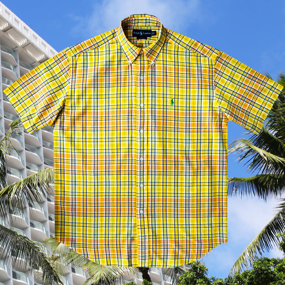 画像2: ラルフローレン 半袖 シャツ（レモンイエロー・ピーチ）ラージサイズ/Ralph Lauren Plaid Shortsleeve Shirt